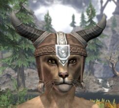 Ancestral Nord Rawhide Helmet - Khajiit Female Front